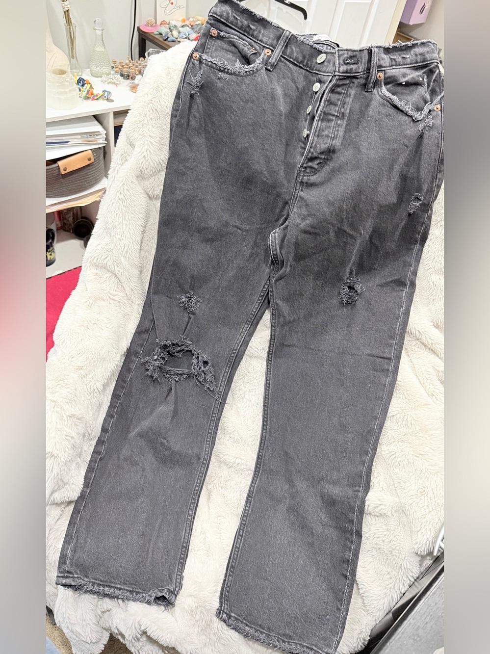 Abercrombie & Fitch Distressed Charcoal Straight Jeans